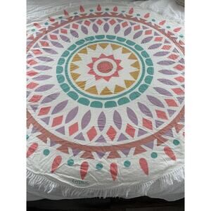 Beach Roundie Boho Mandala Cotton Fringe 65" Gypsy05 Round Towel Tablecloth Chic